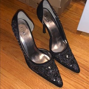 Black embellished heels